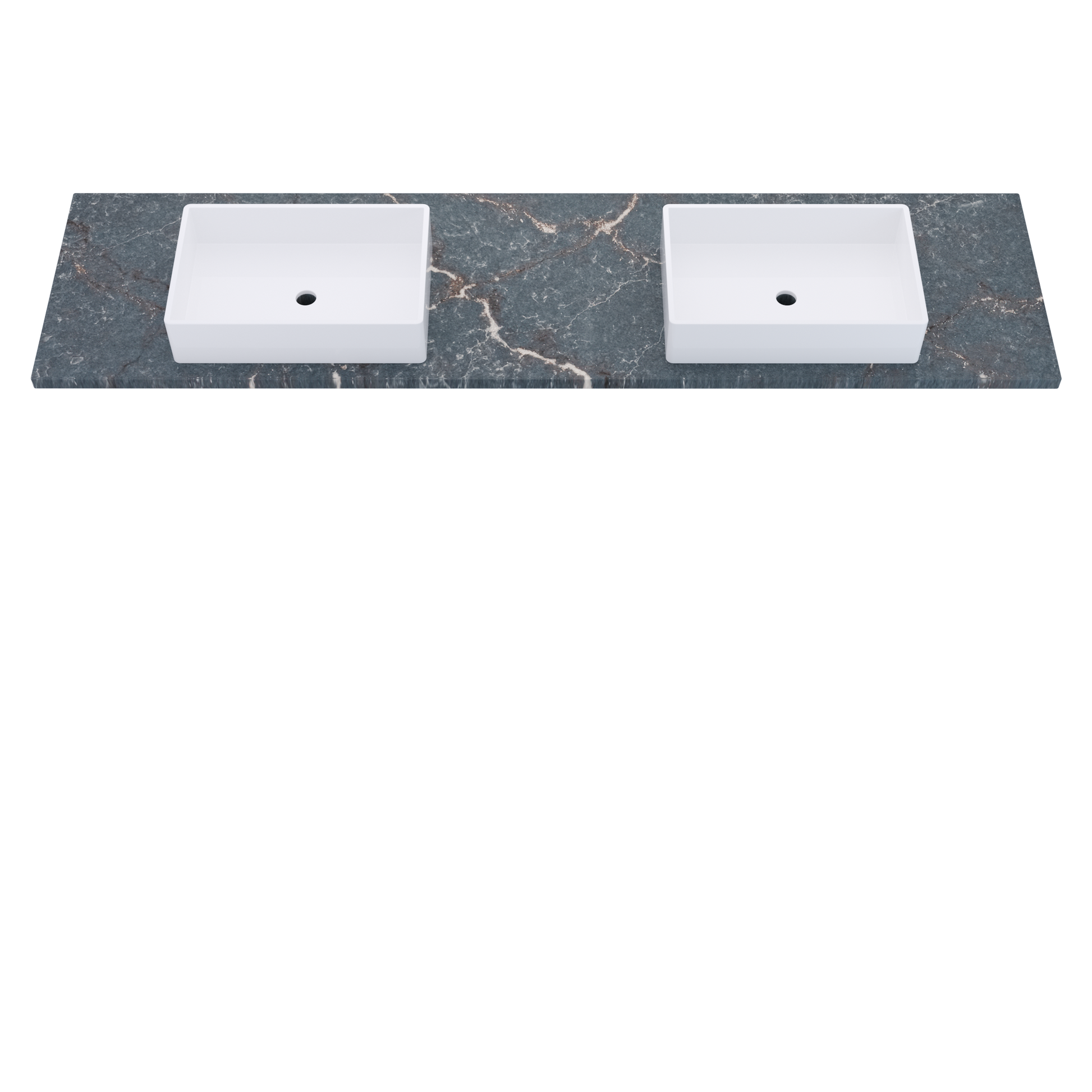 85" Vanderloc Silestone® Quartz Bathroom Vanity Top | Double Vigo Sink | Centered in Parisien Bleu