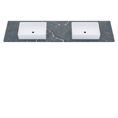 85" Vanderloc Silestone® Quartz Bathroom Vanity Top | Double Vigo Sink | Centered in Parisien Bleu