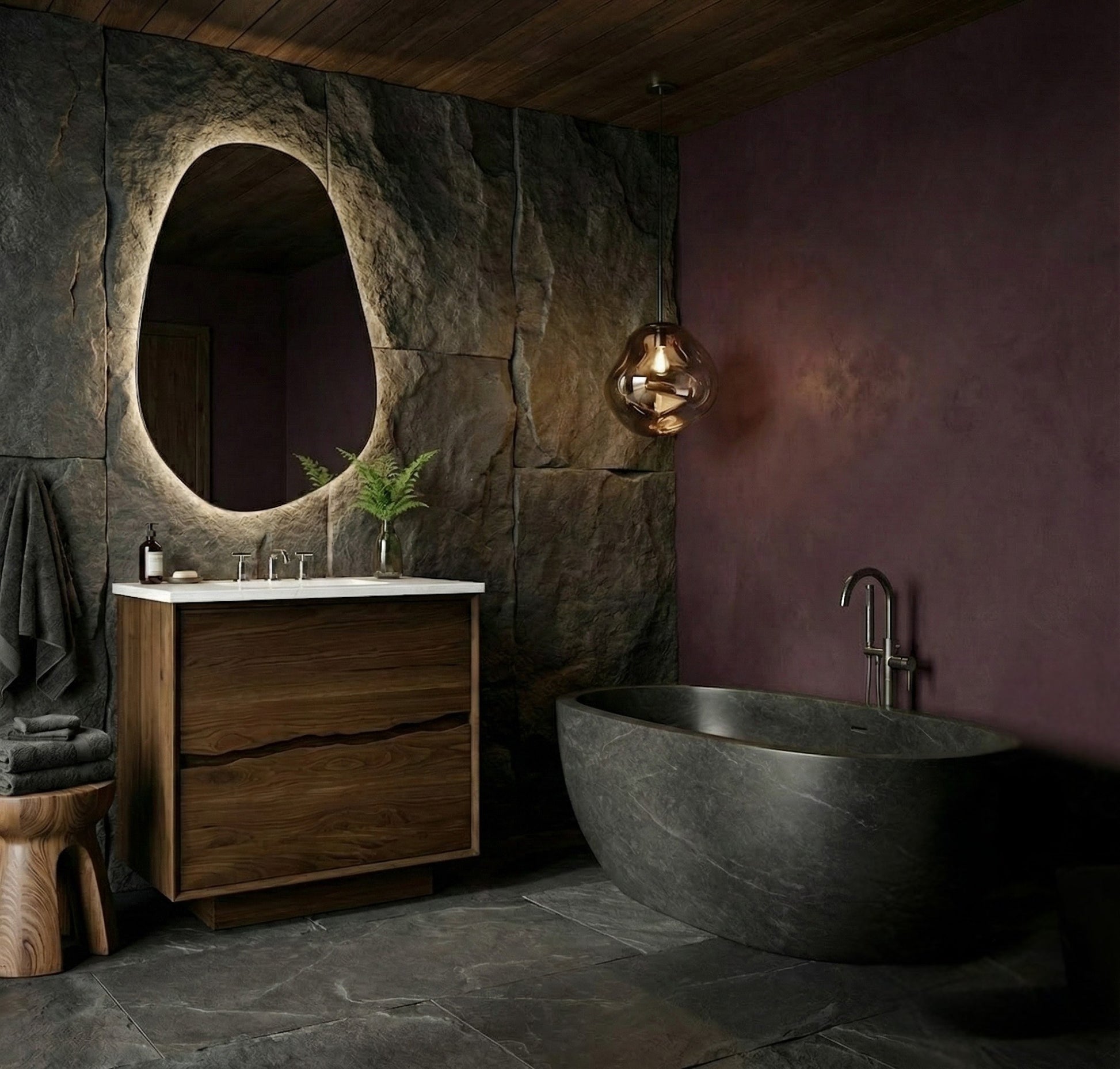 Ventura bath vanity in Estate Emulsion, styled bathroom