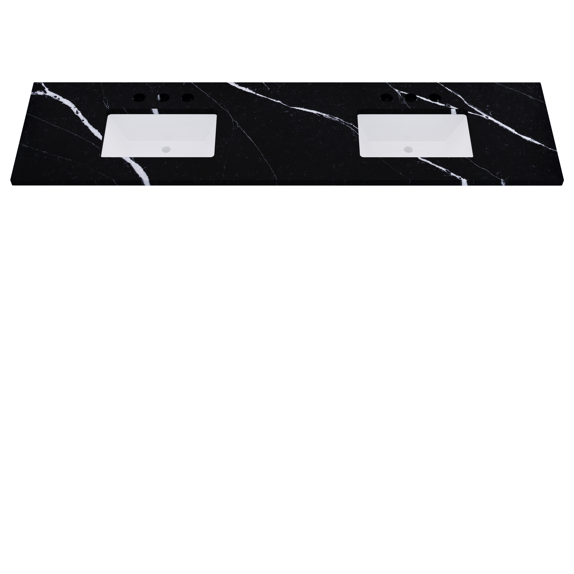 85" Vanderloc Silestone® Quartz Bathroom Vanity Top | Double Rectangle Sink | Centered in Eternal Marquina