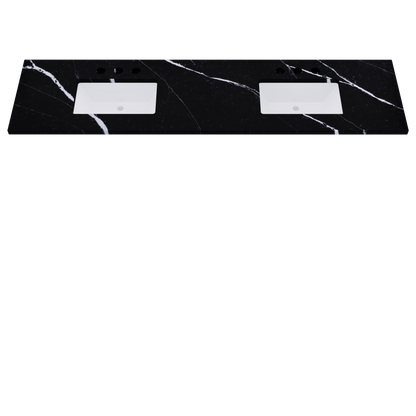85" Vanderloc Silestone® Quartz Bathroom Vanity Top | Double Rectangle Sink | Centered in Eternal Marquina