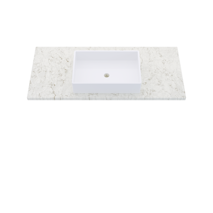 49" Vanderloc Silestone® Quartz Bathroom Vanity Top | Single Vigo Sink | Centered in Lusso