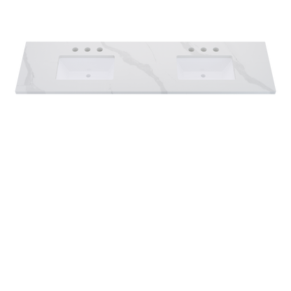 79" Vanderloc Silestone® Quartz Bathroom Vanity Top | Double Rectangle Sink | Centered in Classic Calacatta