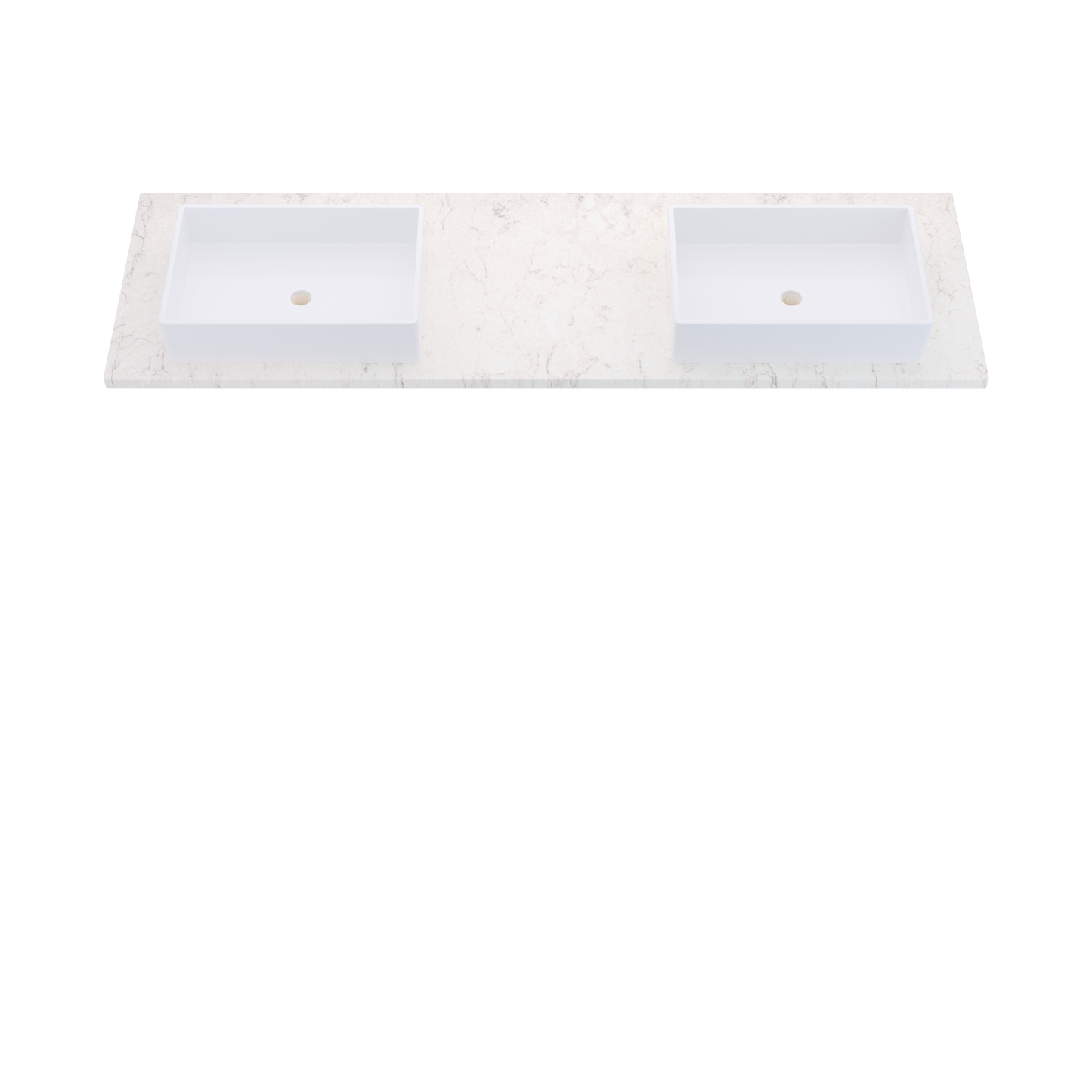 73" Vanderloc Silestone® Quartz Bathroom Vanity Top | Double Vigo Sink | Offset in Snowy Ibiza