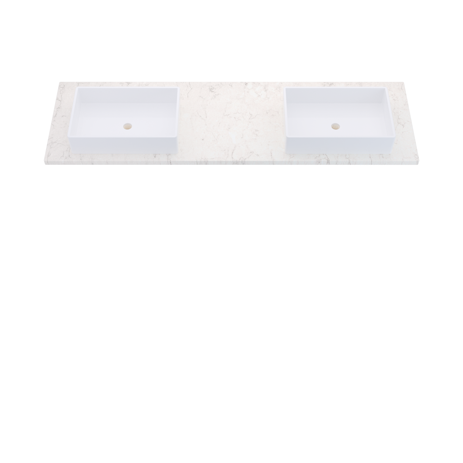 73" Vanderloc Silestone® Quartz Bathroom Vanity Top | Double Vigo Sink | Offset in Snowy Ibiza