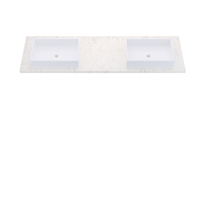 73" Vanderloc Silestone® Quartz Bathroom Vanity Top | Double Vigo Sink | Offset in Snowy Ibiza
