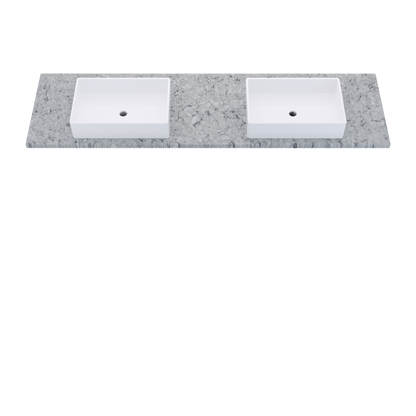79" Vanderloc Silestone® Quartz Bathroom Vanity Top | Double Vigo Sink | Centered in Pietra