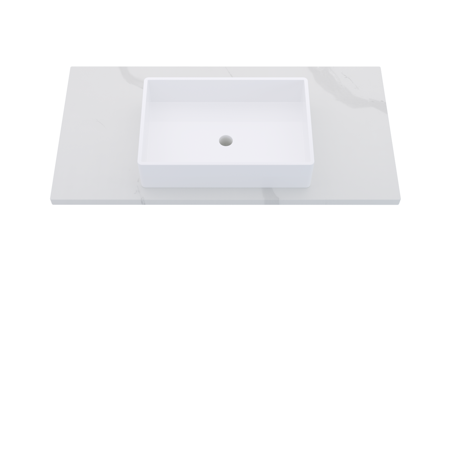 43" Vanderloc Silestone® Quartz Bathroom Vanity Top | Single Vigo Sink | Centered in Classic Calacatta
