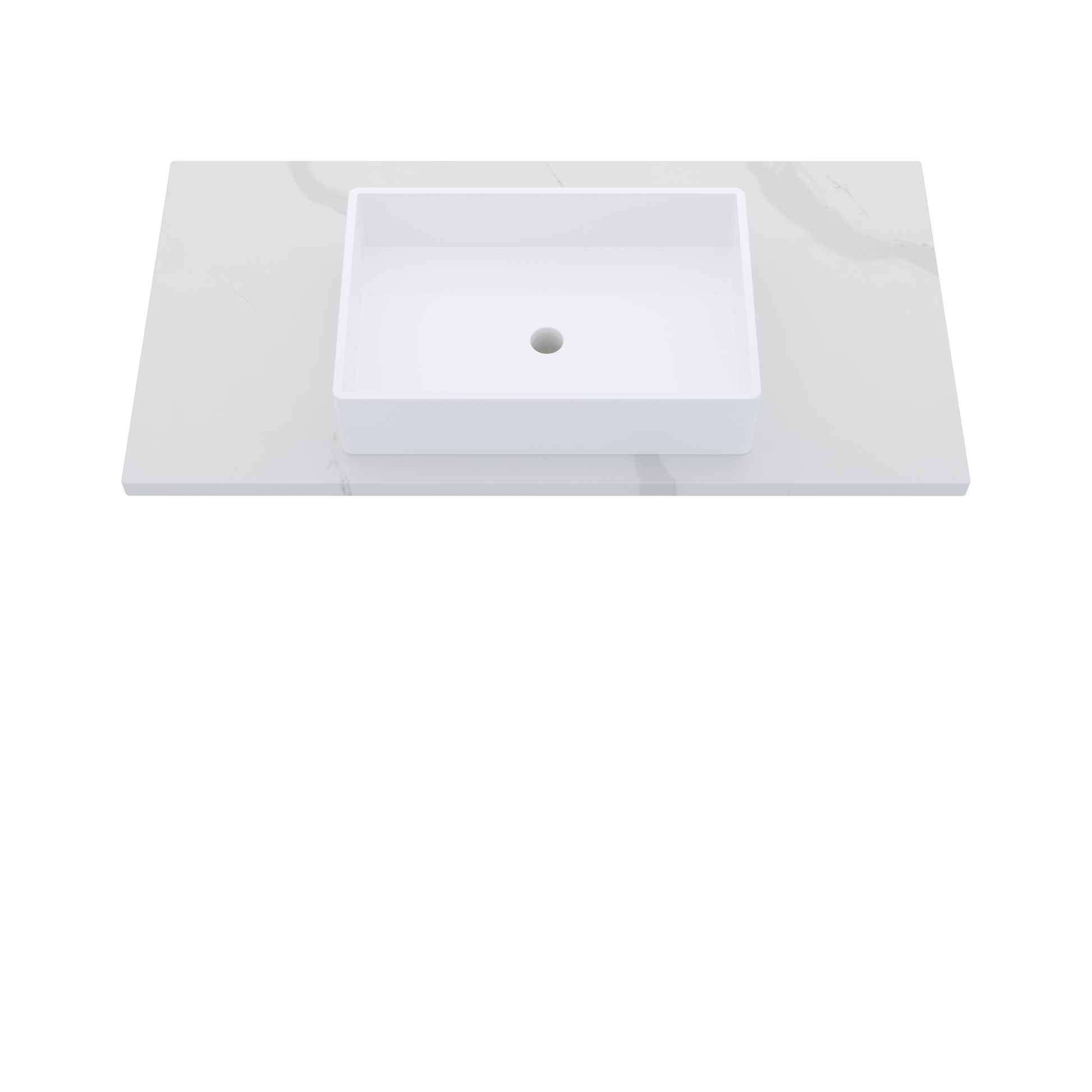 43" Vanderloc Silestone® Quartz Bathroom Vanity Top | Single Vigo Sink | Centered in Classic Calacatta