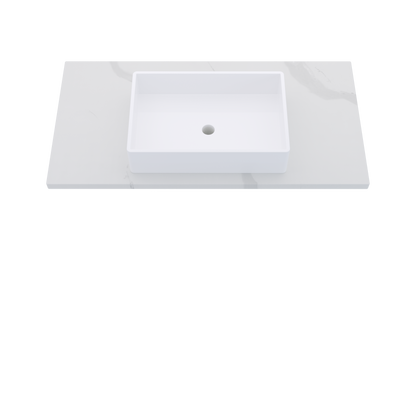 43" Vanderloc Silestone® Quartz Bathroom Vanity Top | Single Vigo Sink | Centered in Classic Calacatta