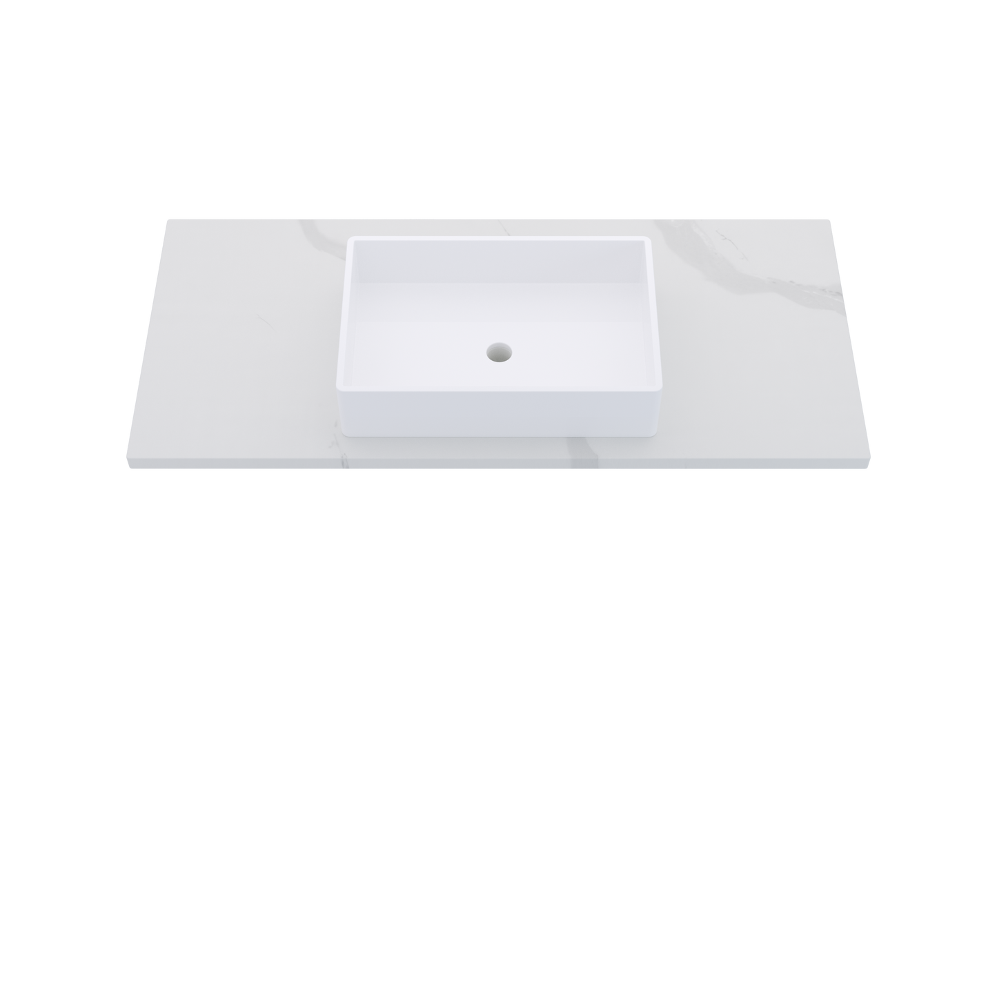 49" Vanderloc Silestone® Quartz Bathroom Vanity Top | Single Vigo Sink | Centered in Classic Calacatta