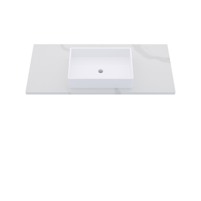 49" Vanderloc Silestone® Quartz Bathroom Vanity Top | Single Vigo Sink | Centered in Classic Calacatta