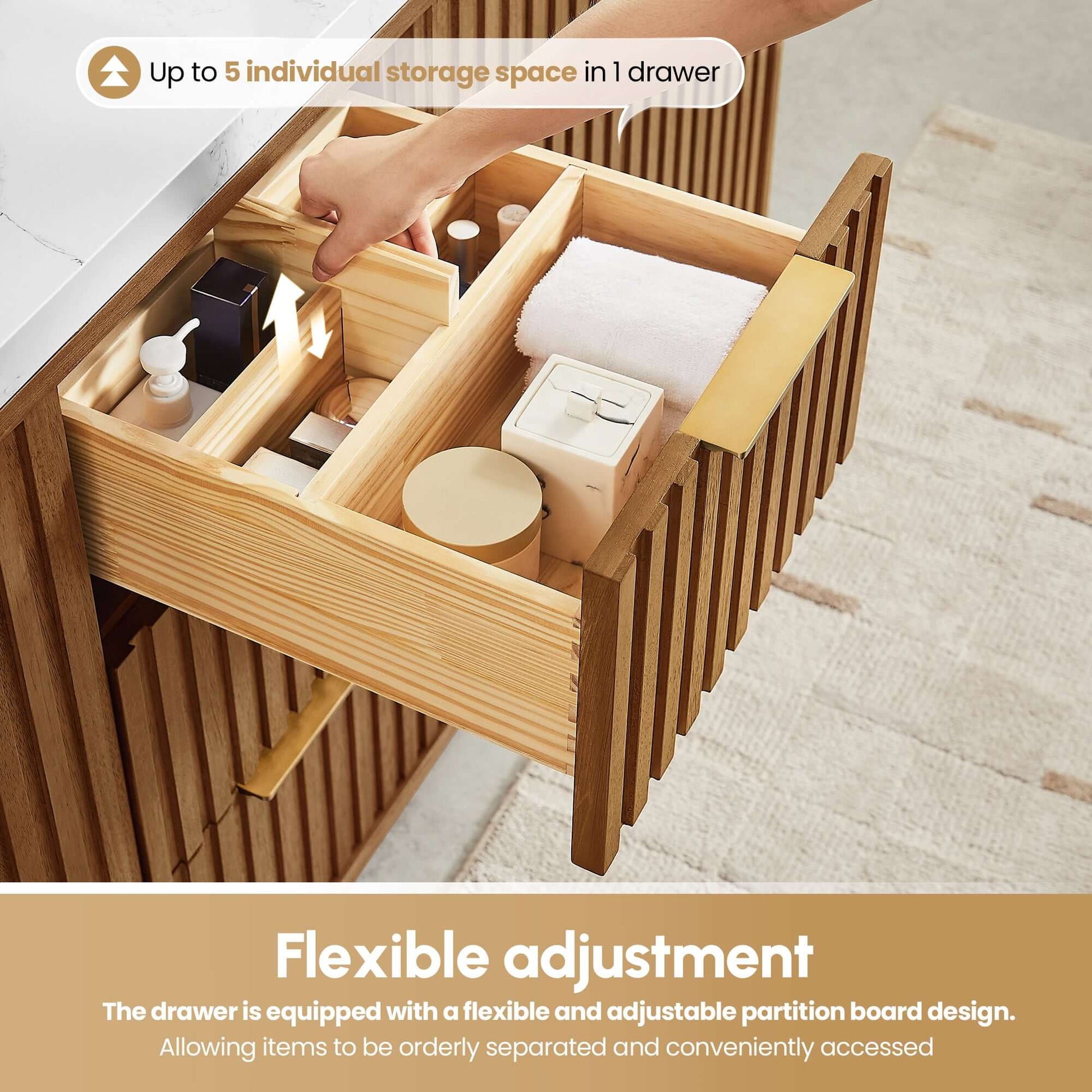 Flexible drawer adjustment in Vinnova, Bangkok 36" Single Sink Bath Vanity with storage space