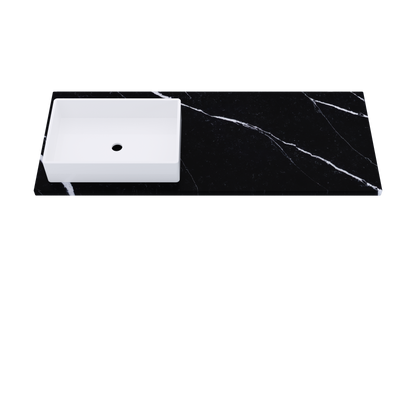 55" Vanderloc Silestone® Quartz Bathroom Vanity Top | Single Rectangle Sink | Offset in Et Marquina