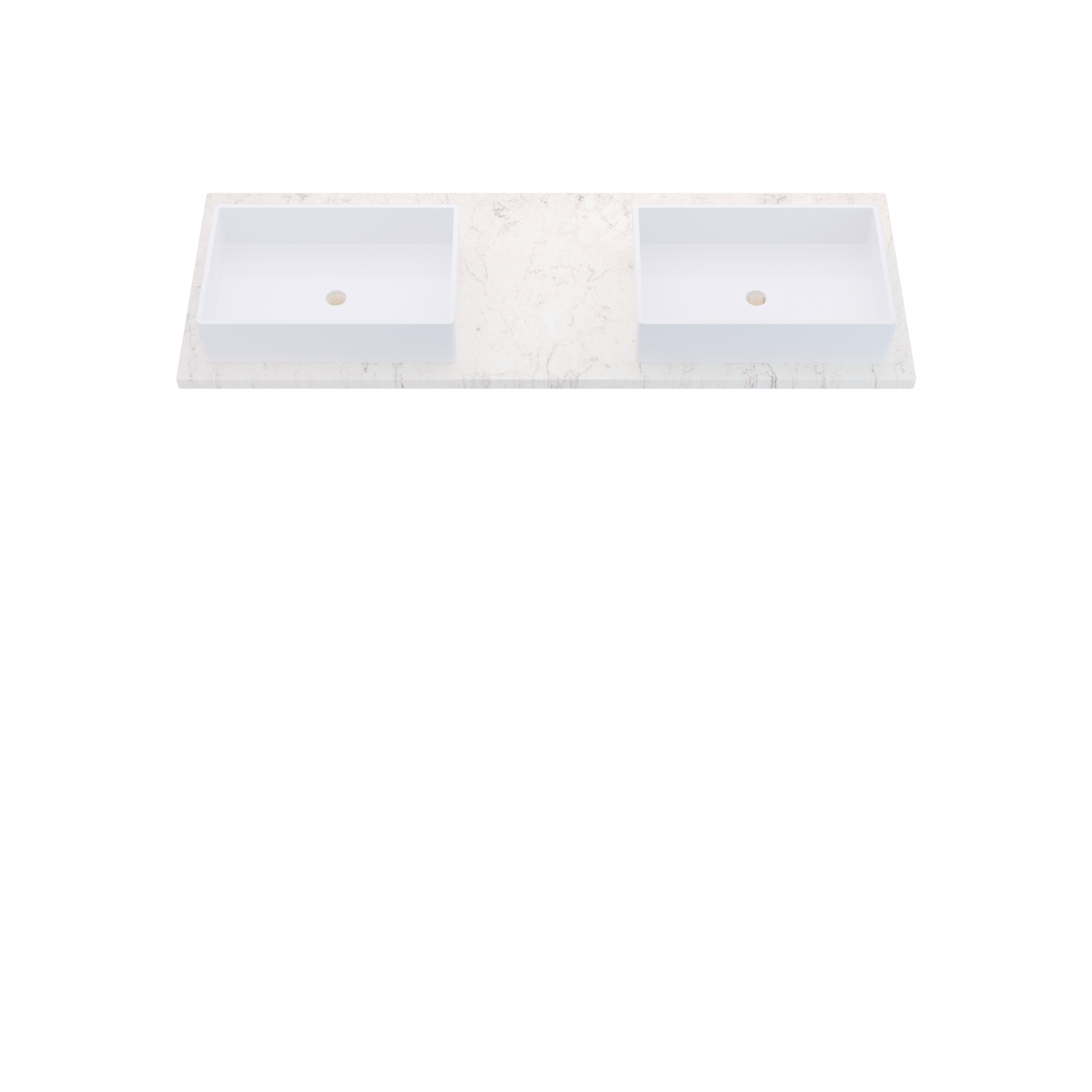 61" Vanderloc Silestone® Quartz Bathroom Vanity Top | Double Vigo Sink | Offset in Snowy Ibiza