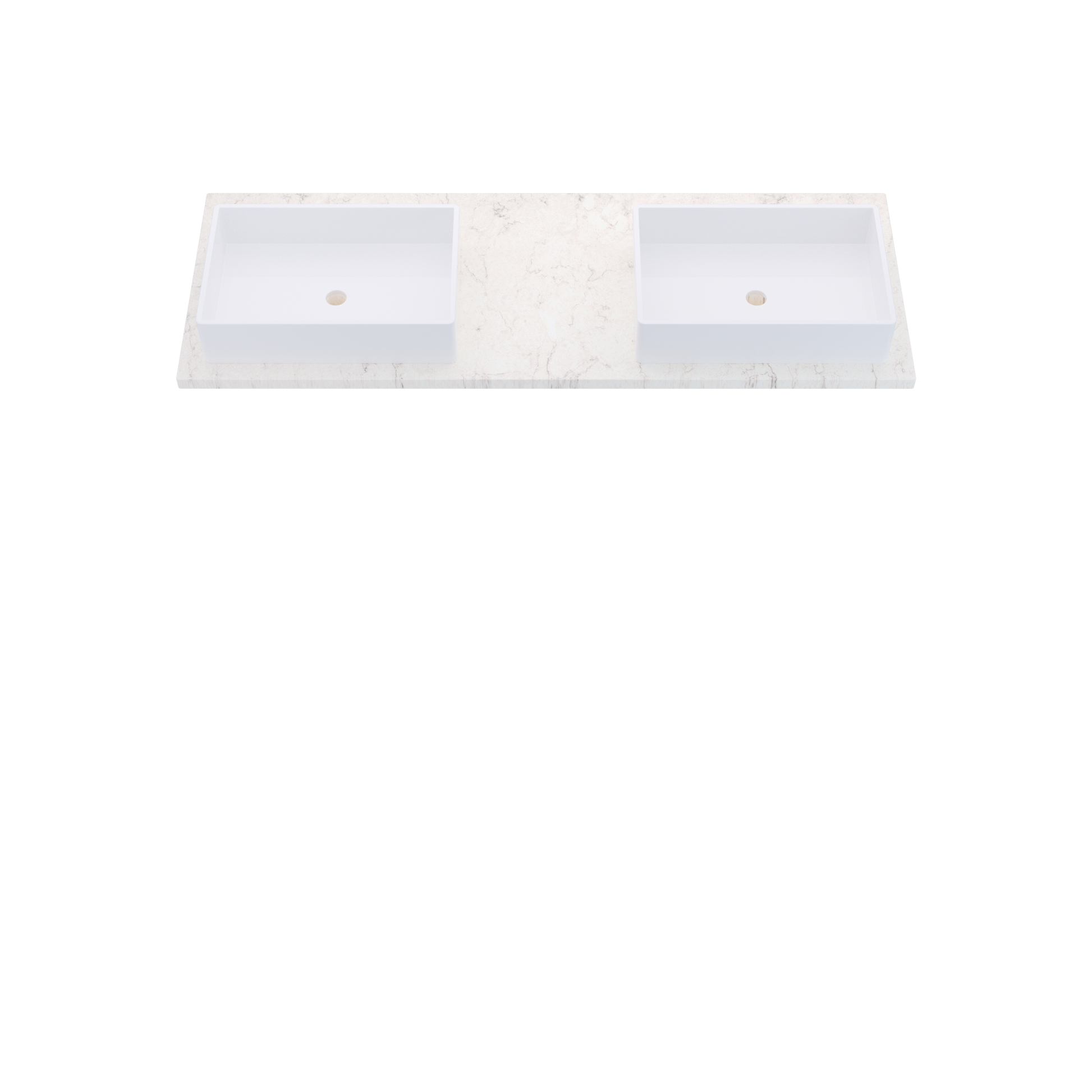 61" Vanderloc Silestone® Quartz Bathroom Vanity Top | Double Vigo Sink | Offset in Snowy Ibiza