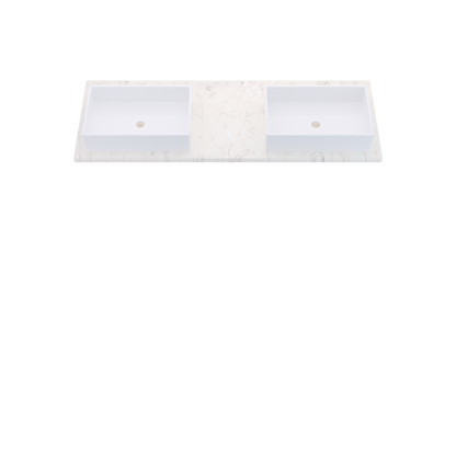 61" Vanderloc Silestone® Quartz Bathroom Vanity Top | Double Vigo Sink | Offset in Snowy Ibiza