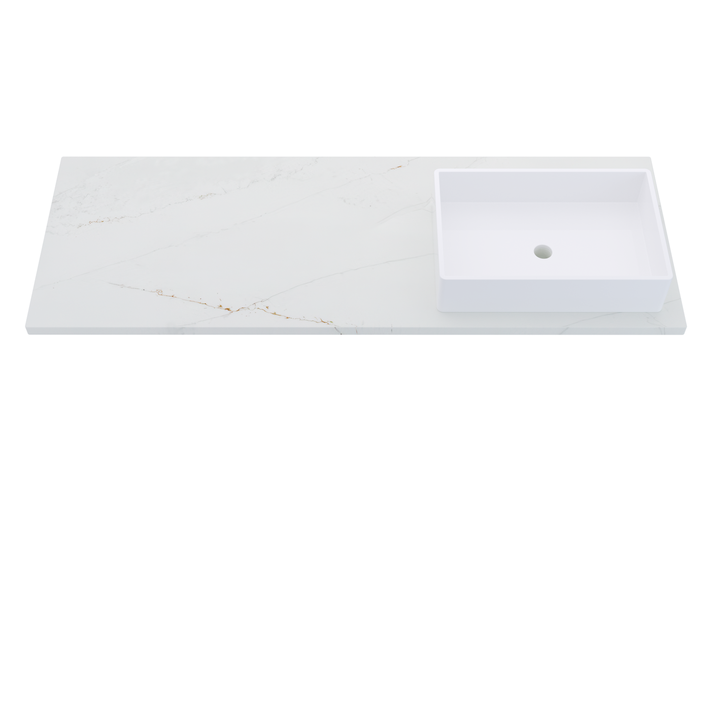 61 inch Vanderloc Silestone quartz vanity top, single Vigo sink, right offset, Ethereal Glow