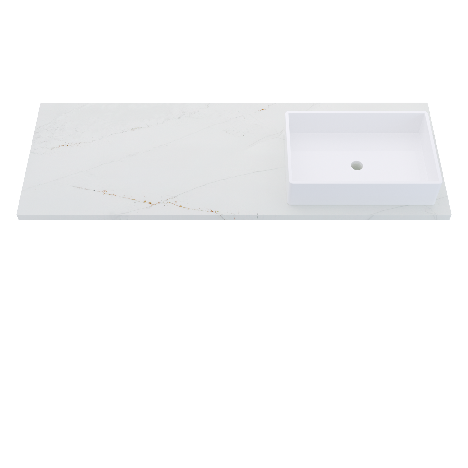 61 inch Vanderloc Silestone quartz vanity top, single Vigo sink, right offset, Ethereal Glow