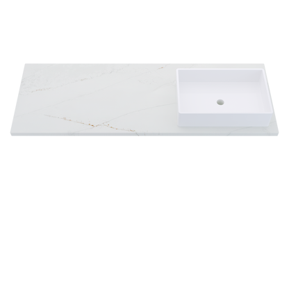 61 inch Vanderloc Silestone quartz vanity top, single Vigo sink, right offset, Ethereal Glow