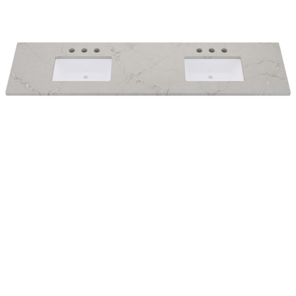 85" Vanderloc Silestone® Quartz Bathroom Vanity Top | Double Rectangle Sink | Centered in Victorian Silver