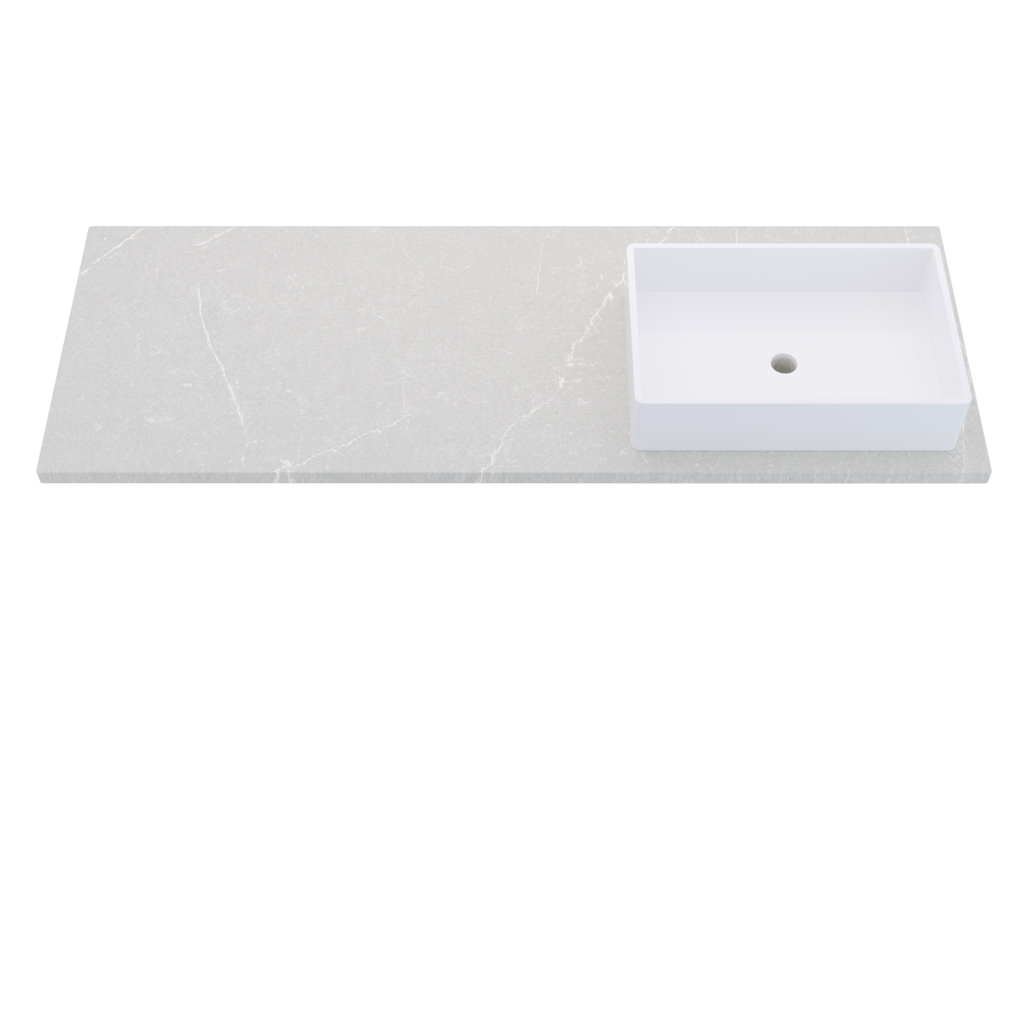 61 inch Vanderloc Silestone quartz vanity top, single Vigo sink, right offset, Desert Silver