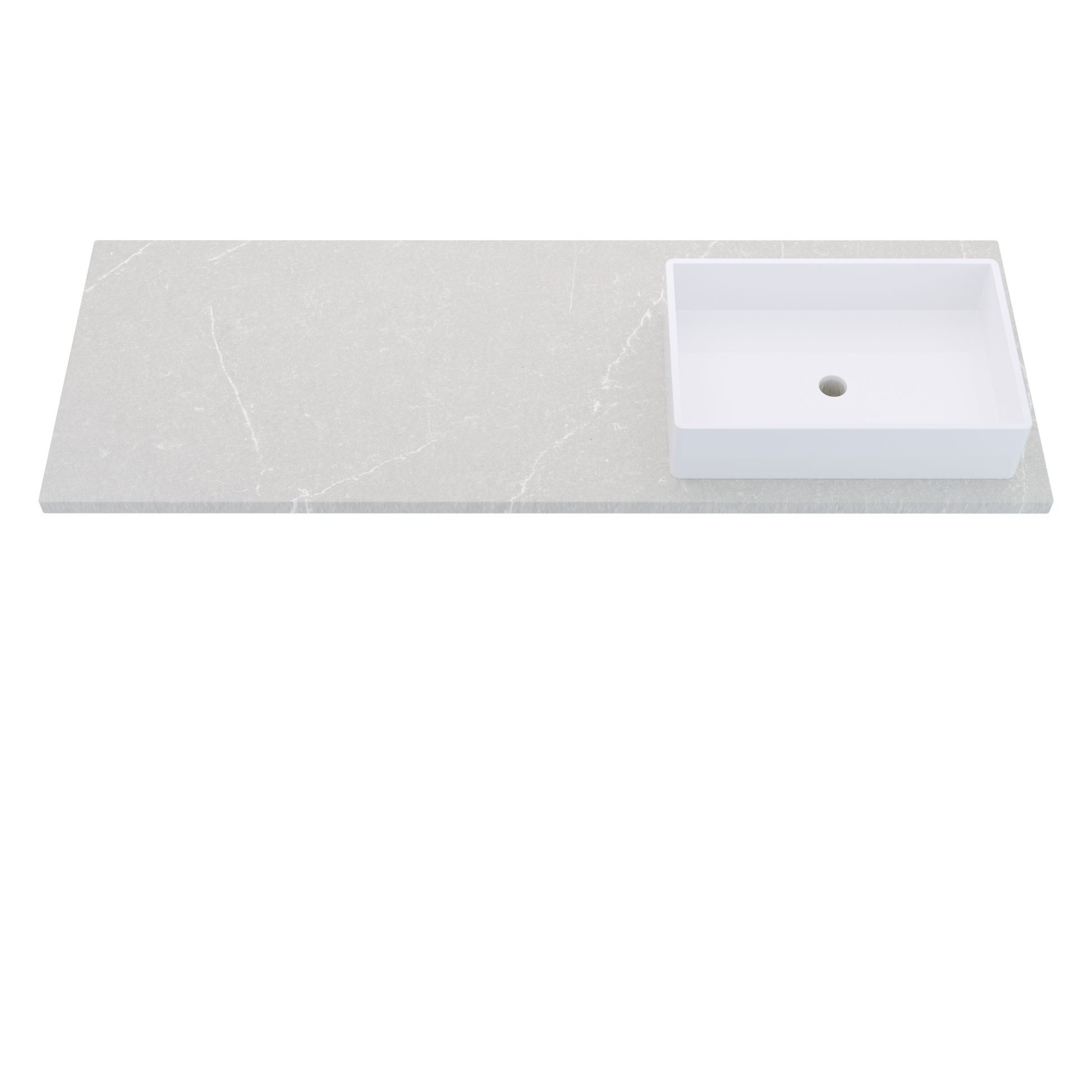 61 inch Vanderloc Silestone quartz vanity top, single Vigo sink, right offset, Desert Silver