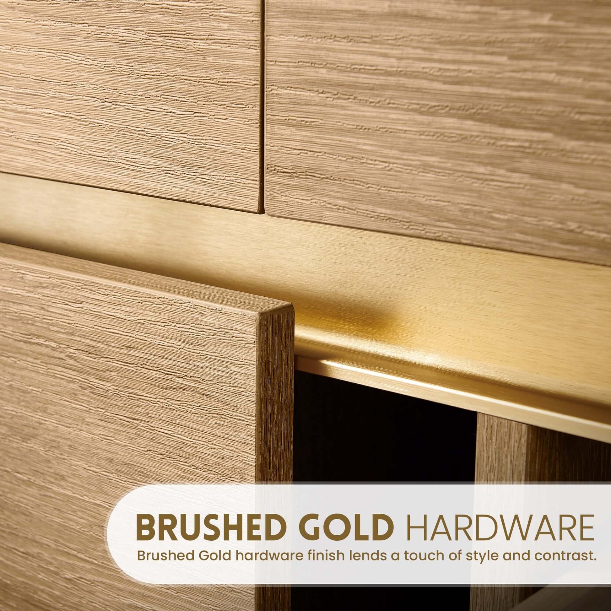 Vinnova, Huesca 84" Double Sink Bath Vanity in North American Oak with White Composite Integral Square Sink Top - brushed gold hardware