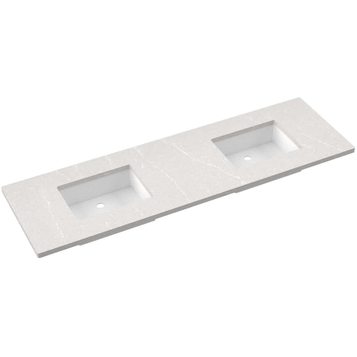 Vanderloc 73" Silestone® Quartz Vanity Top featuring double offset sinks for a luxury bathroom upgrade.