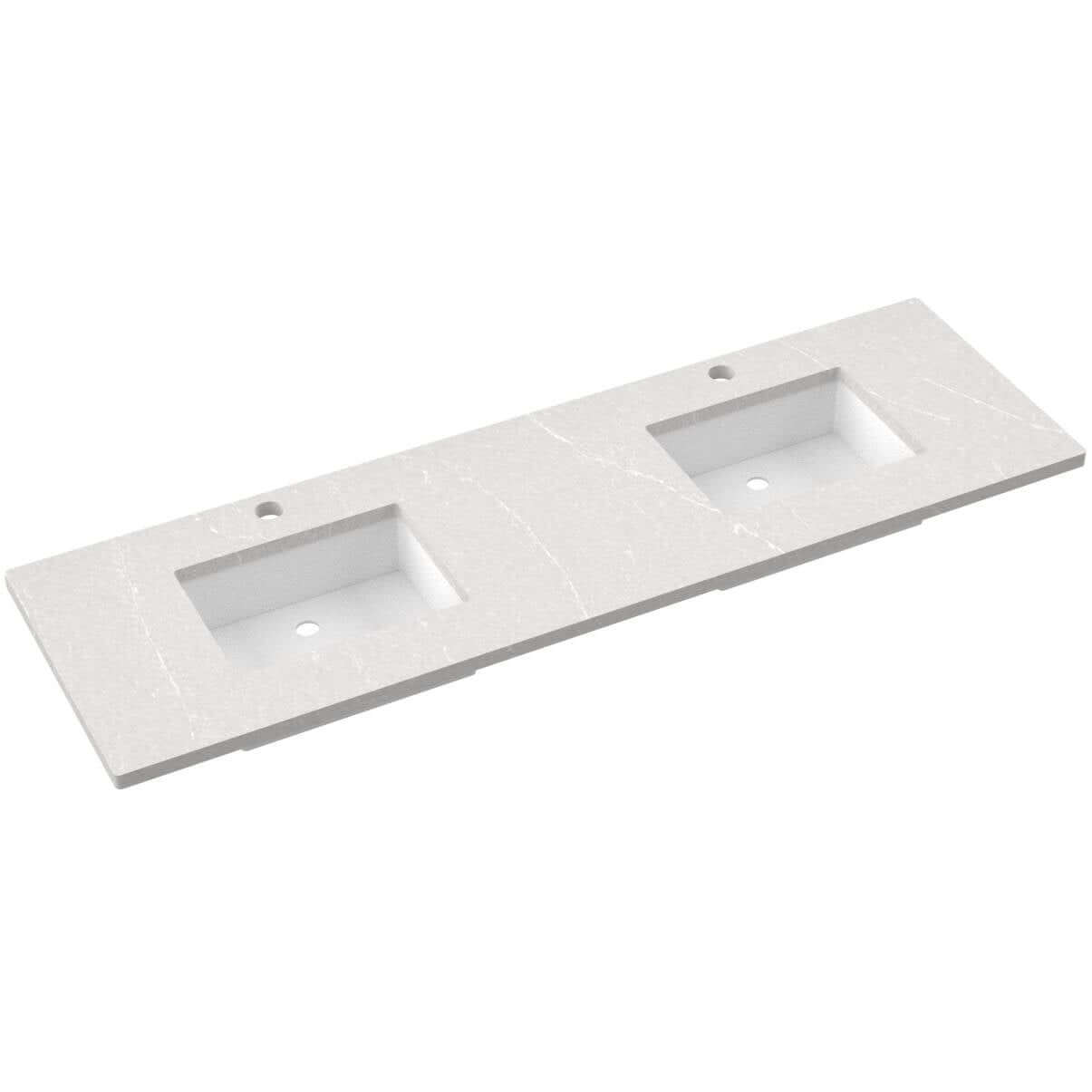Vanderloc 73" Silestone® Quartz Vanity Top with double rectangle offset sinks for luxury bathroom upgrade.