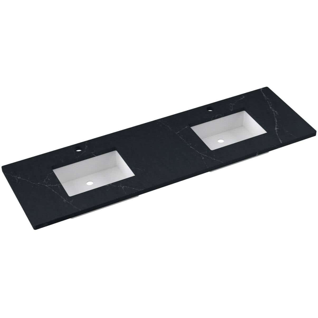 Vanderloc 73" Silestone® Quartz Vanity Top with double rectangle sinks for a luxury bathroom upgrade.