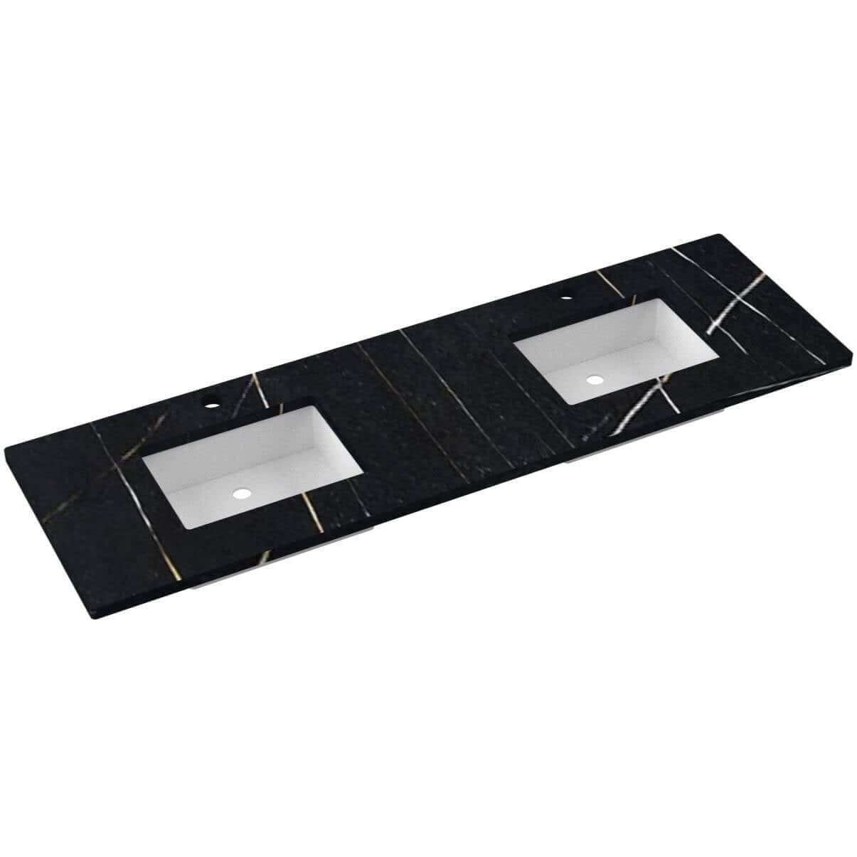 Vanderloc 73" Silestone® Quartz Vanity Top with double rectangle sinks for luxury bathroom upgrades.