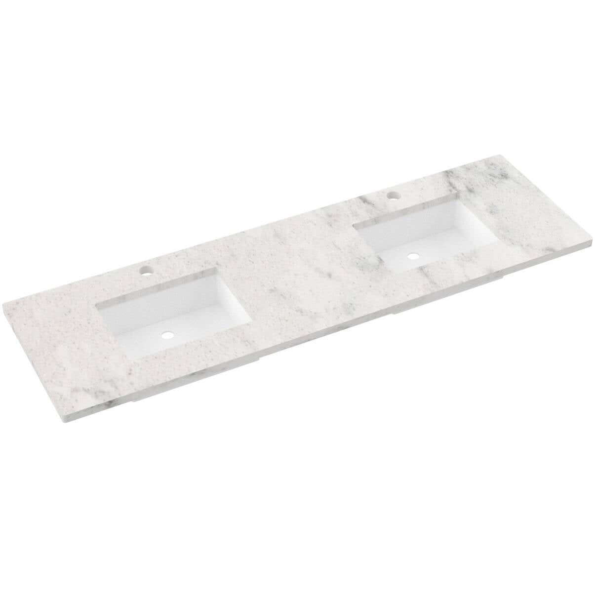 Vanderloc 73" Silestone® Quartz Vanity Top with two offset sinks for modern bathroom design.
