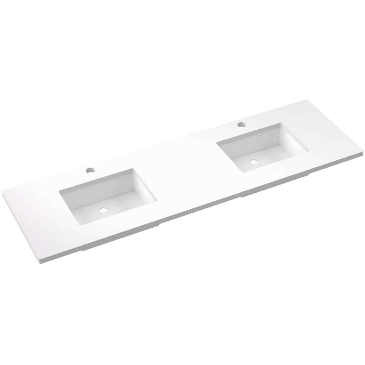 Vanderloc 73" Silestone® Quartz vanity top with double rectangle offset sinks for high quality bathroom luxury.