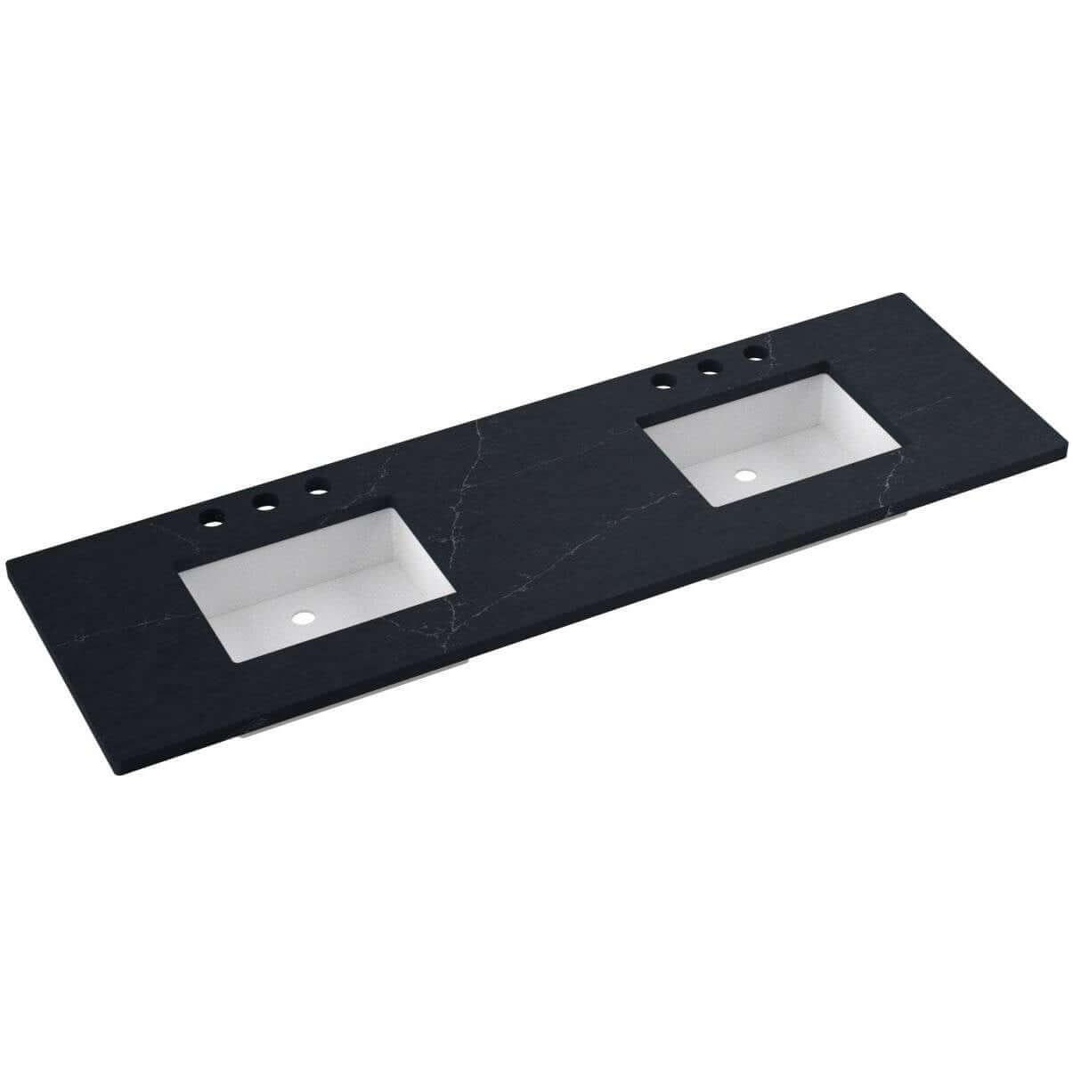 Vanderloc 73" Silestone Quartz Vanity Top with double rectangle sinks, perfect for luxury bathroom setups.