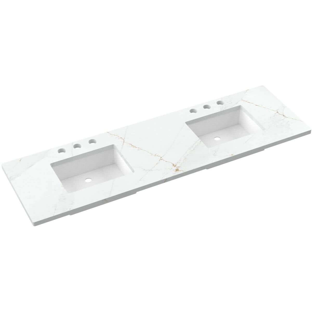 Vanderloc 73" Silestone Quartz Vanity Top with double rectangle offset sinks for a luxury bathroom upgrade.
