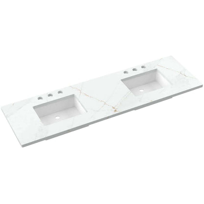 Vanderloc 73" Silestone Quartz Vanity Top with double rectangle offset sinks for a luxury bathroom upgrade.