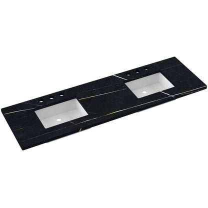 Vanderloc 73" Silestone® Quartz bathroom vanity top with double rectangle offset sinks and luxurious black design.