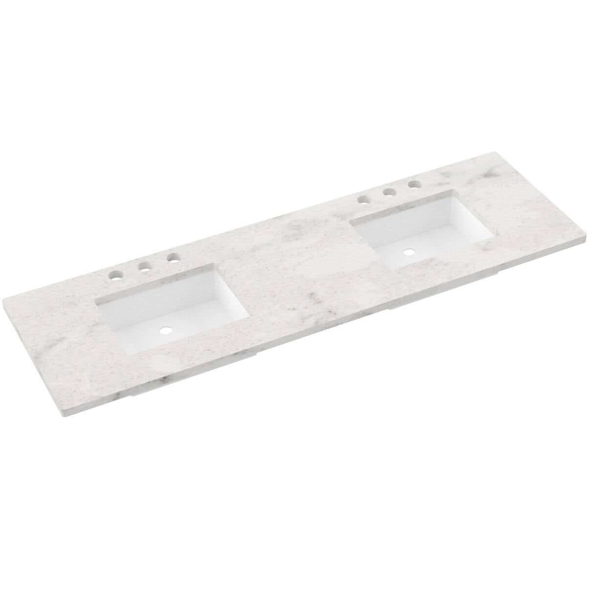 Vanderloc 73" Silestone® quartz vanity top with double rectangle offset sinks for a luxurious bathroom upgrade.