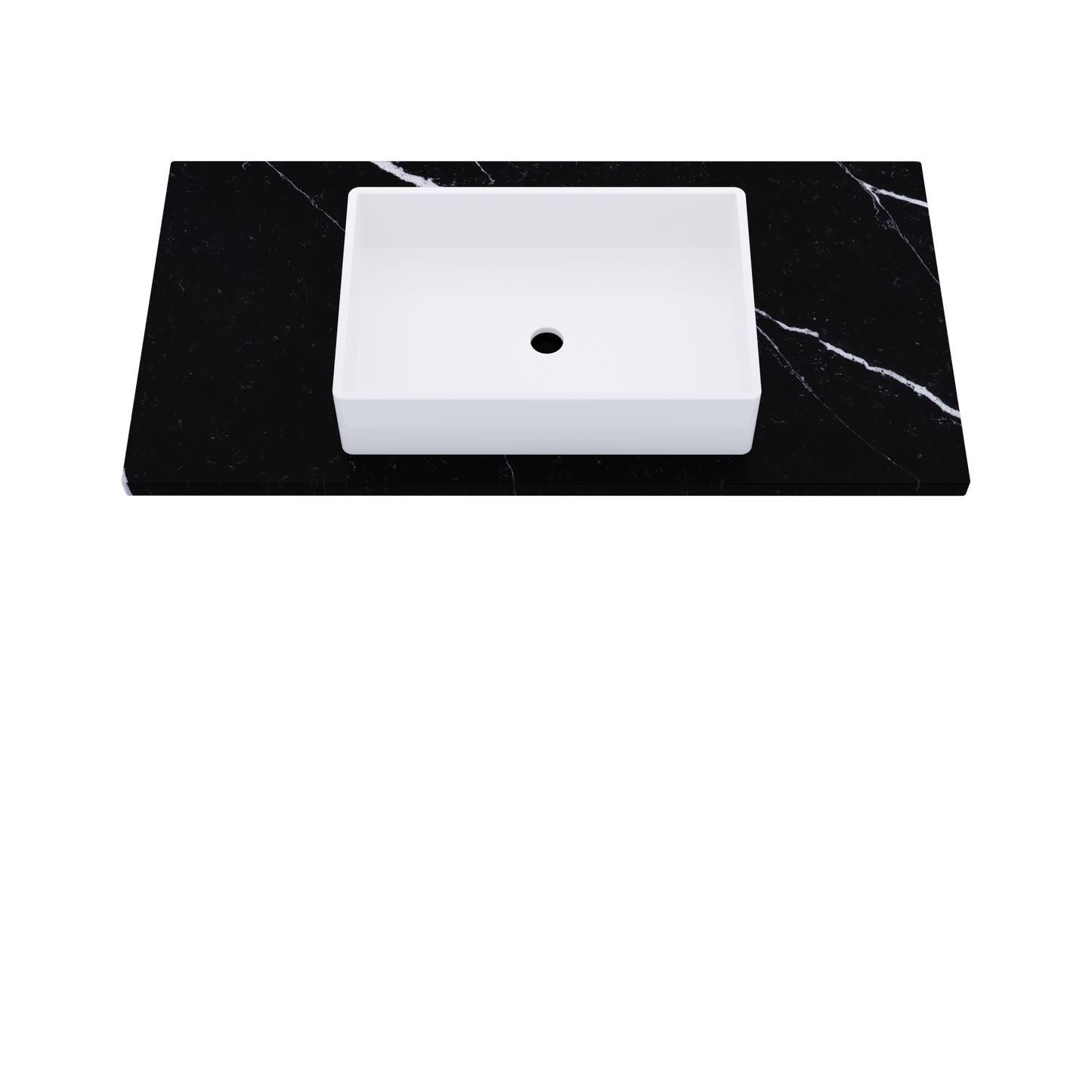 43" Vanderloc Silestone® Quartz Bathroom Vanity Top | Single Vigo Sink | Centered in Eternal Marquina