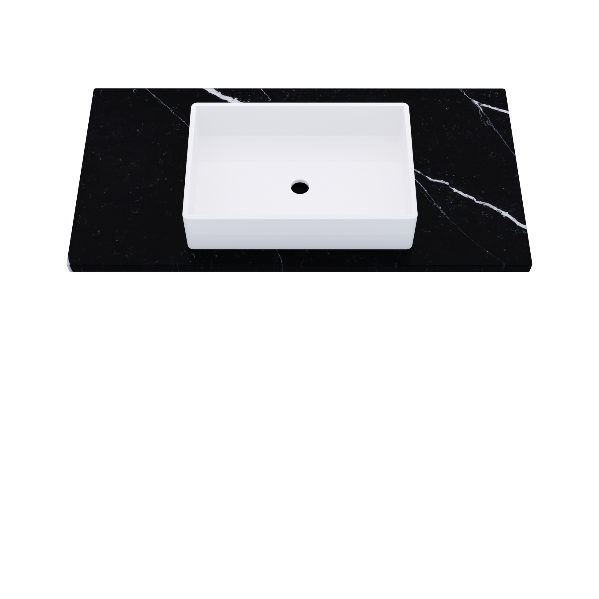 43" Vanderloc Silestone® Quartz Bathroom Vanity Top | Single Vigo Sink | Centered in Eternal Marquina