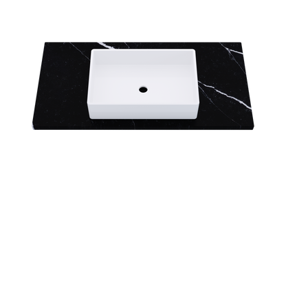 43" Vanderloc Silestone® Quartz Bathroom Vanity Top | Single Vigo Sink | Centered in Eternal Marquina