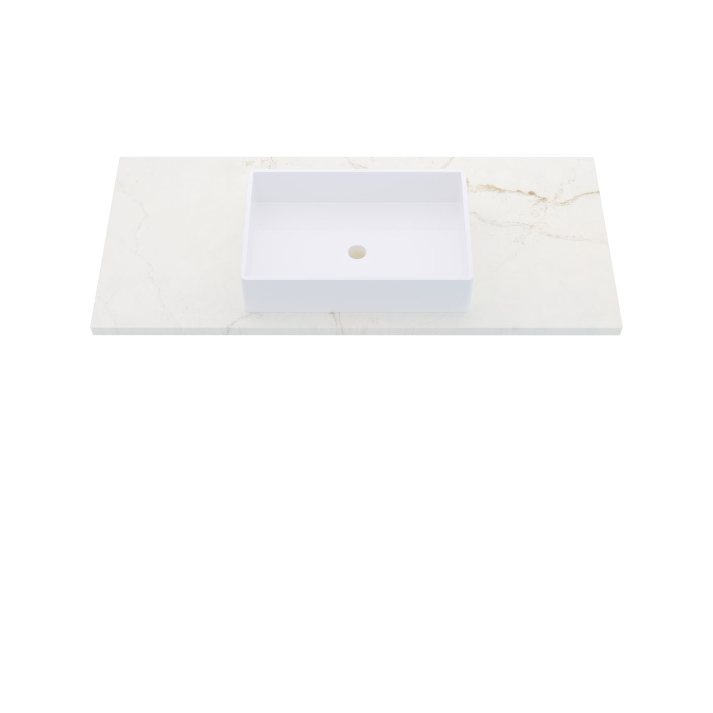49" Vanderloc Silestone® Quartz Bathroom Vanity Top | Single Vigo Sink | Centered in Blanc Elysee