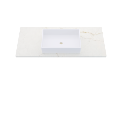 49" Vanderloc Silestone® Quartz Bathroom Vanity Top | Single Vigo Sink | Centered in Blanc Elysee