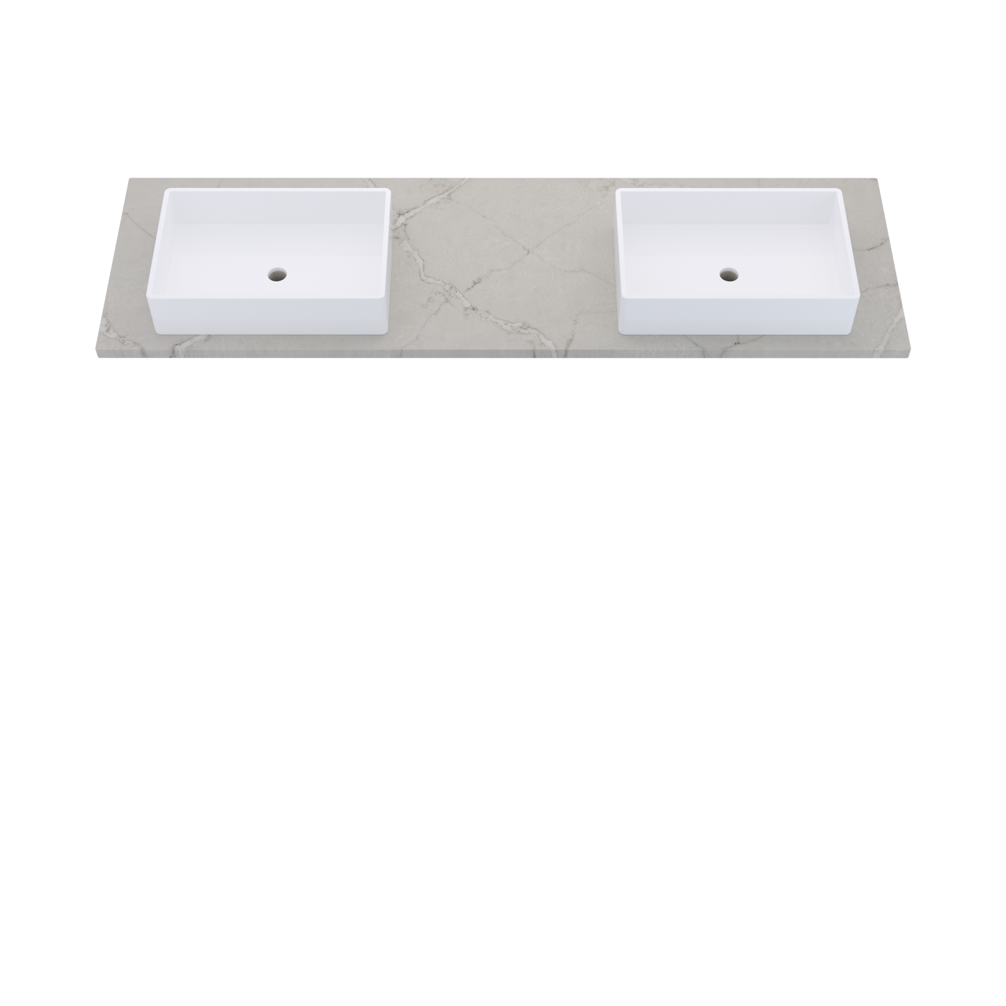 73" Vanderloc Silestone® Quartz Bathroom Vanity Top | Double Vigo Sink | Offset in Victorian Silver