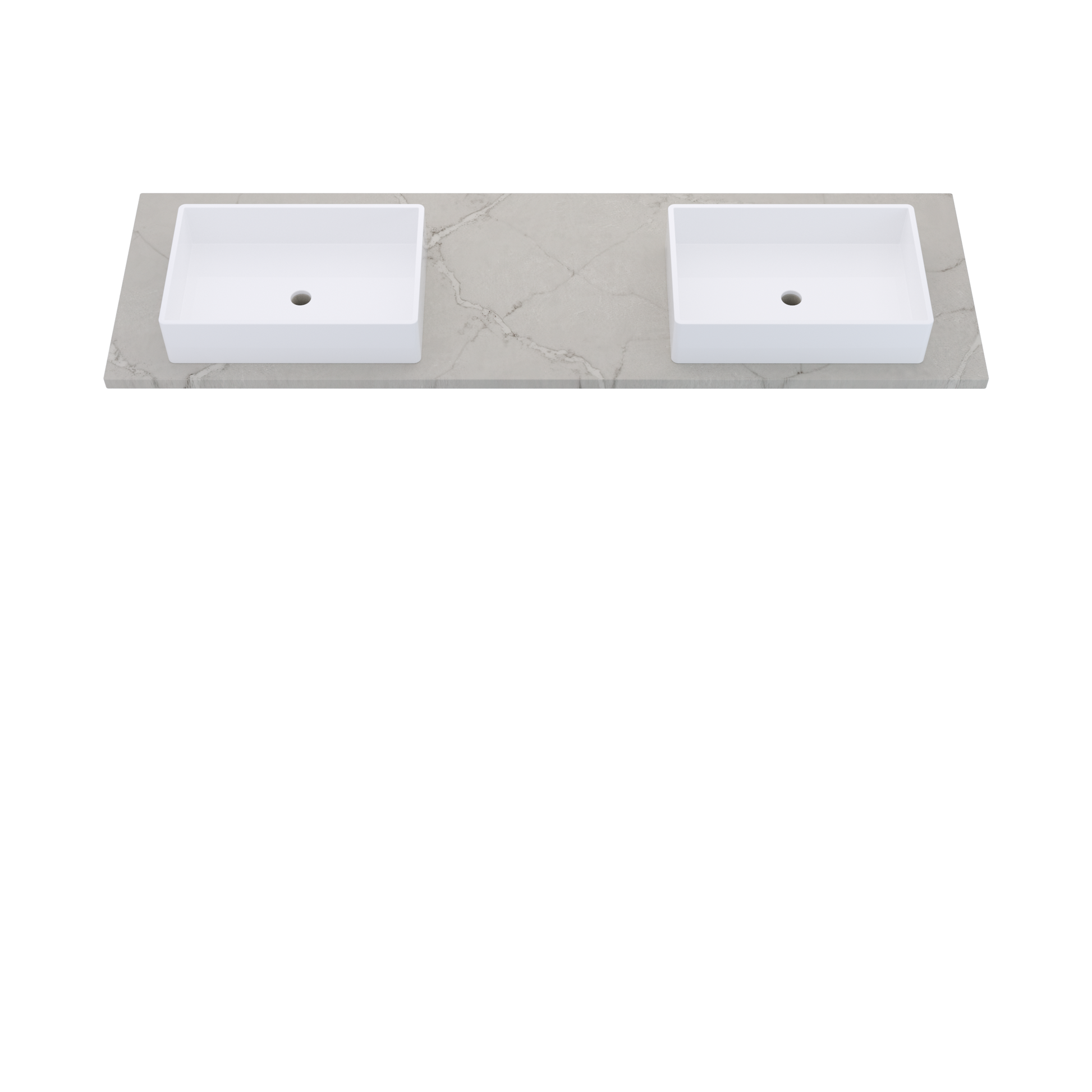 73" Vanderloc Silestone® Quartz Bathroom Vanity Top | Double Vigo Sink | Offset in Victorian Silver