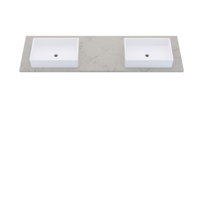 73" Vanderloc Silestone® Quartz Bathroom Vanity Top | Double Vigo Sink | Offset in Victorian Silver