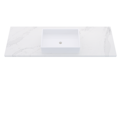 61" Vanderloc Silestone® Quartz Bathroom Vanity Top | Single Vigo Sink | Centered in Et Calacatta Gold