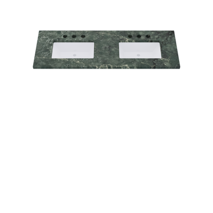 61" Vanderloc Silestone® Quartz Bathroom Vanity Top | Double Rectangle Sink | Centered in Jardin Emerald