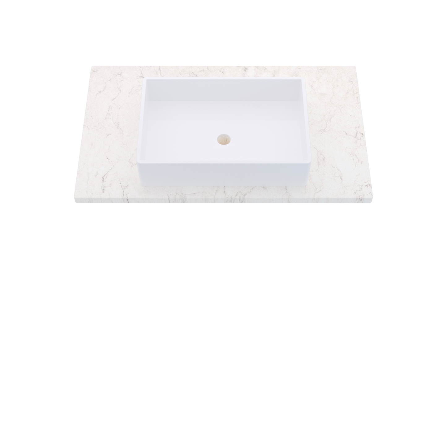 37" Vanderloc Silestone® Quartz Bathroom Vanity Top | Single Vigo Sink | Centered in Snowy Ibiza